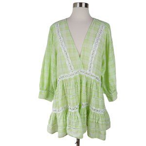 FREE PEOPLE Women's Lime Green Time Out Lace Tunic Peasant Top Size M